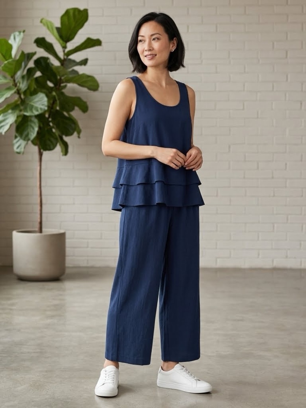 EMERY ROSE Navy Blue 2-Piece Lounge Set Ruffle Tank Top & Pants 3XL EUC